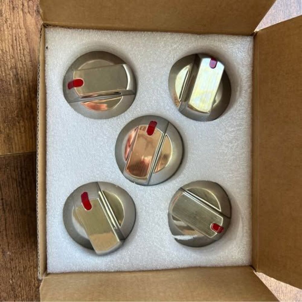 Samsung Stove Range Control Knobs Set of 5 Silver Red Indicator